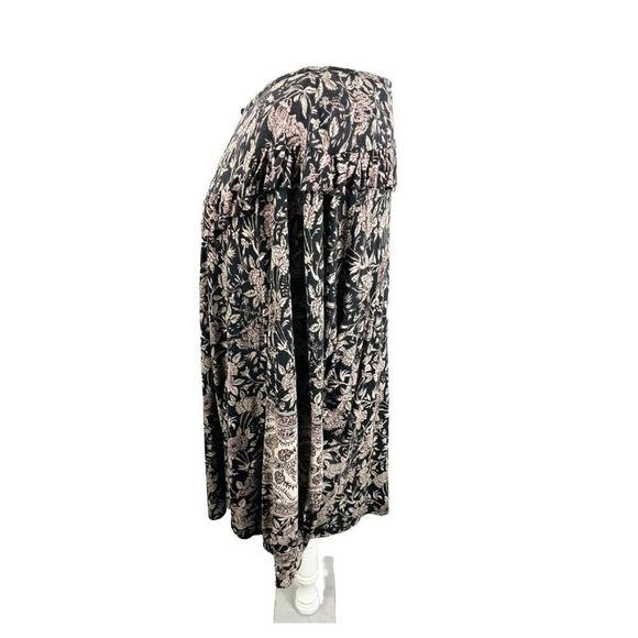 Lucky Brand Knit Tunic Top Keyhole Button Neck Ruffle Trim Black Floral Size 3X - Picture 7 of 11